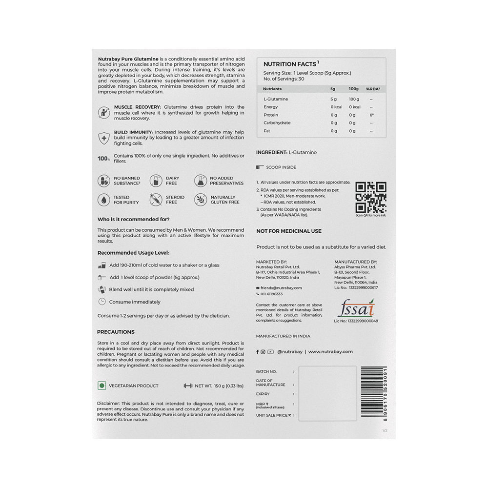 Nutrabay L-Glutamine Amino Acid Powder Unflavored - Image 3