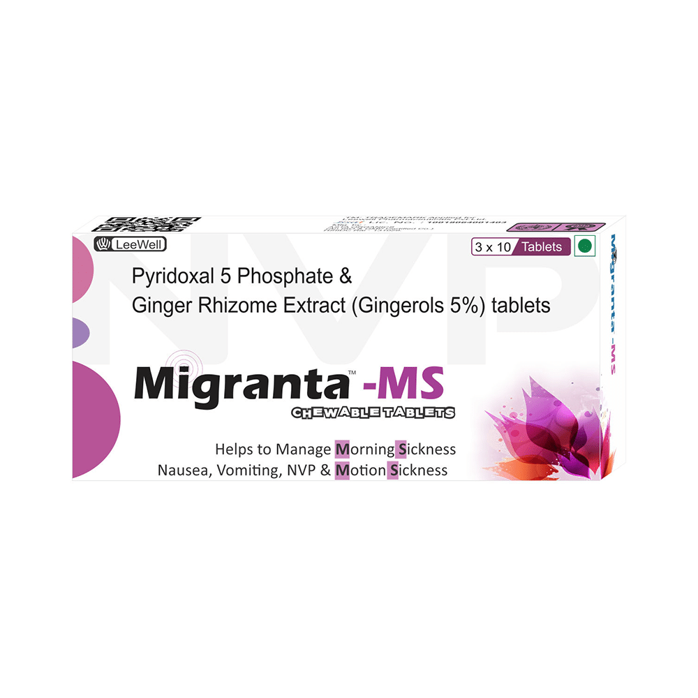 Migranta -Ms Ginger Chewable Tablet with Vitamin B6 for Morning Sickness, Nausea Vomiting , NVP Travel Motion Sickness