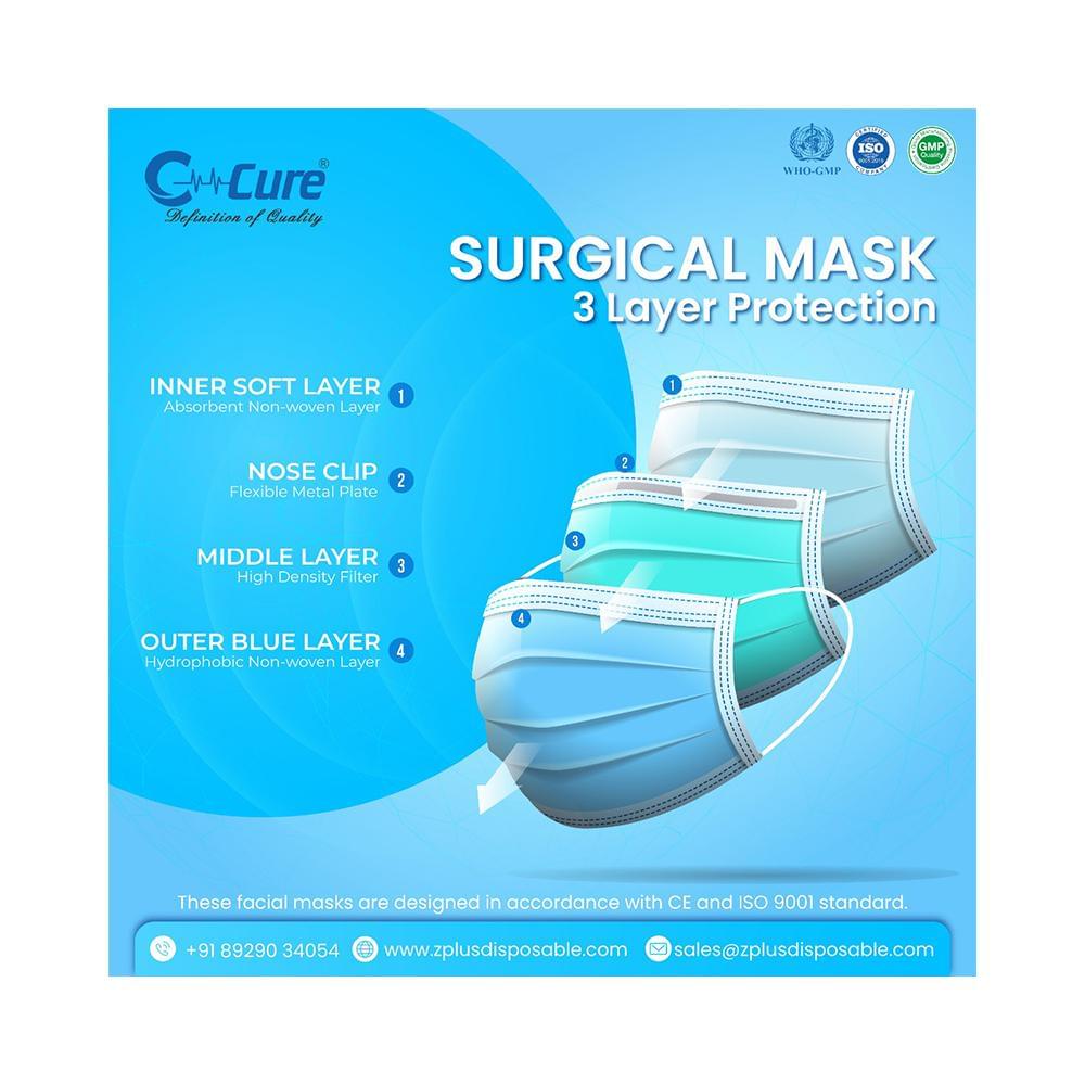 C Cure 3 Ply Protective Face Mask, 3 Ply Mask with Earloop Blue - Image 3